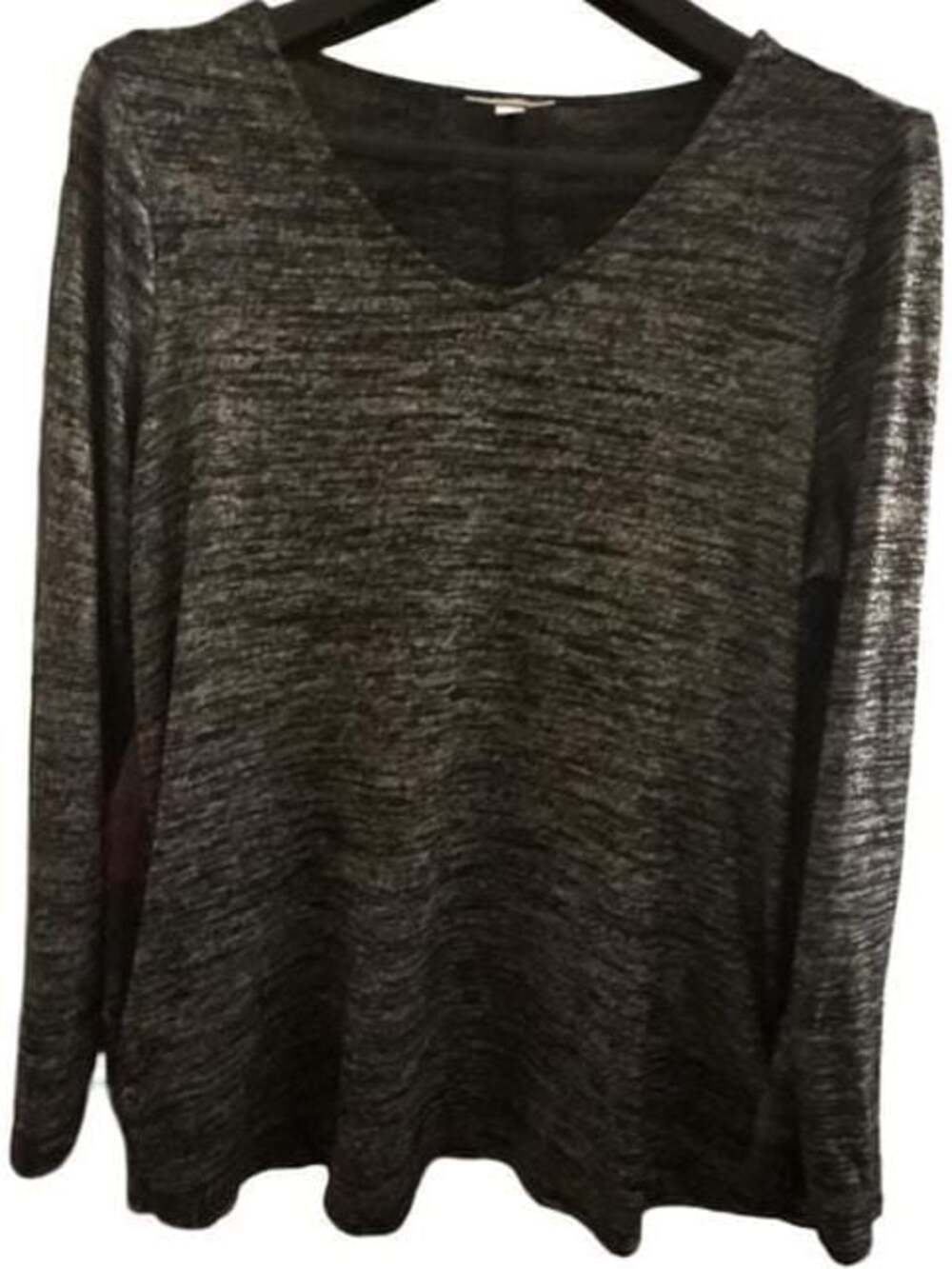 Dana Buchman Gray Heathered V-Neck Long Sleeve Pullover Top, Size XL